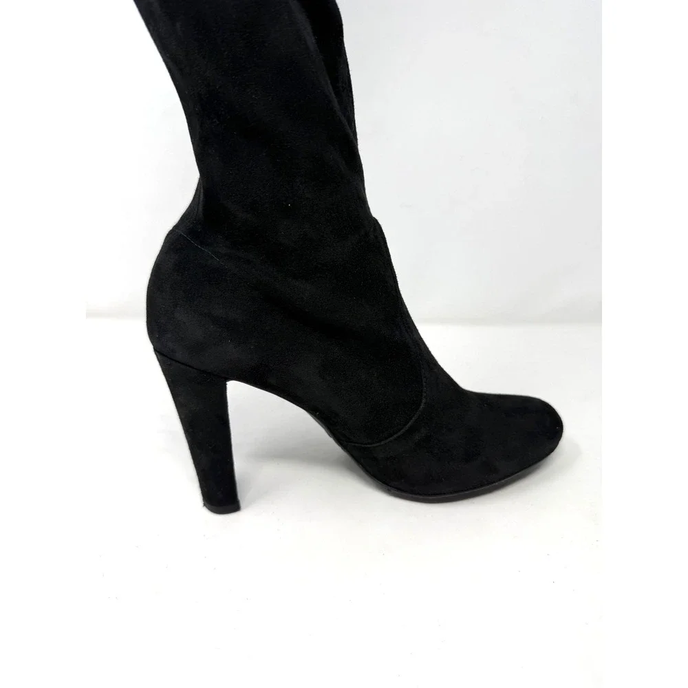 Stuart Weitzman Black Suede Over the Knee Block High Heel Boots 7.5 M 09341